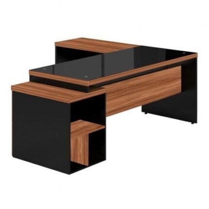 Mesa para Escritório em L com vidro fumê - 1,92X1,60M - work start - nogal sevilhapreto - 21407